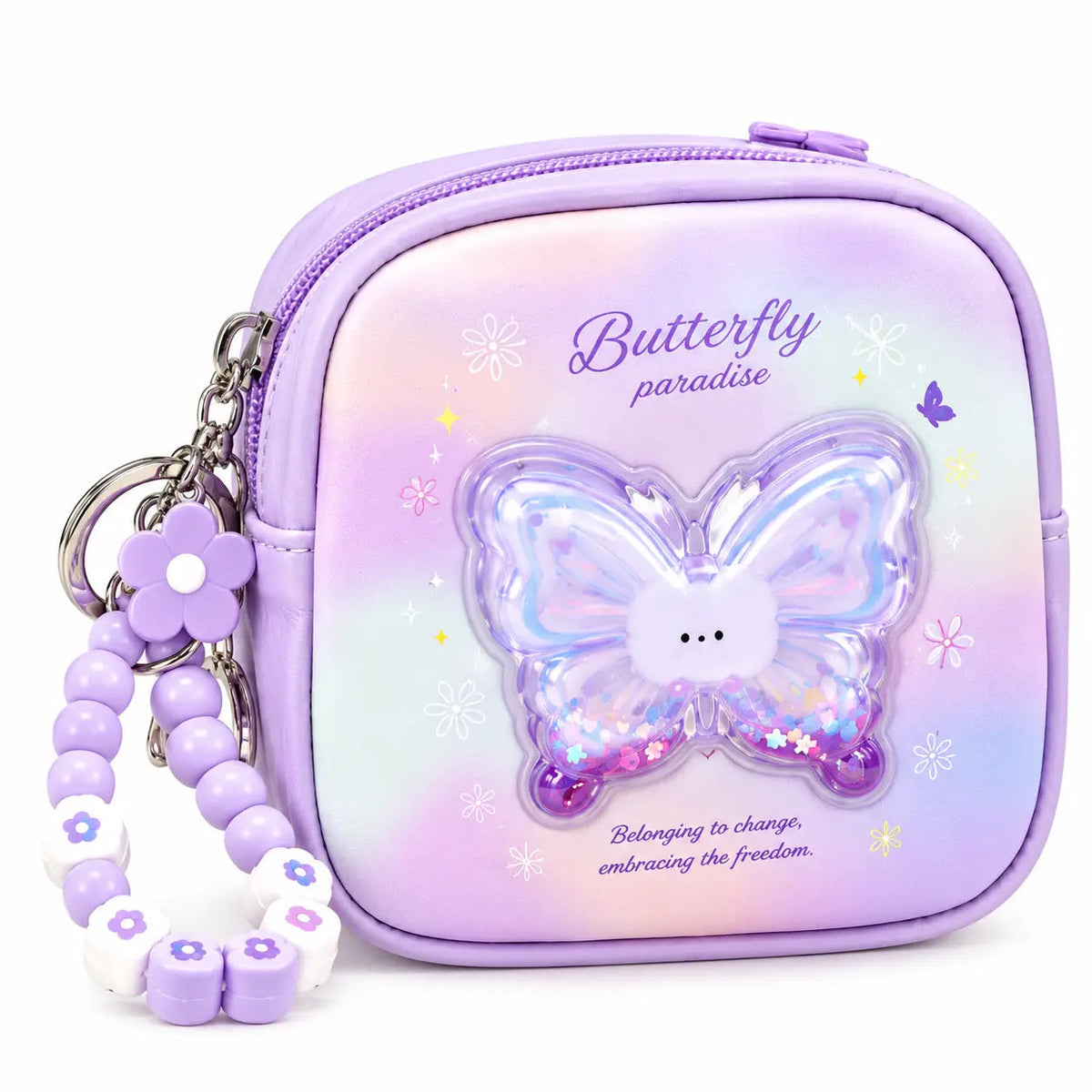 Butterfly Paradise Mini Coin Purse with Beaded Keychain
