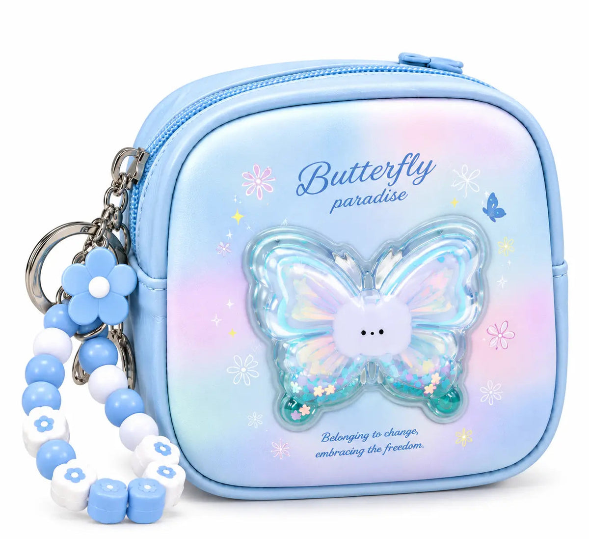 Butterfly Paradise Mini Coin Purse with Beaded Keychain