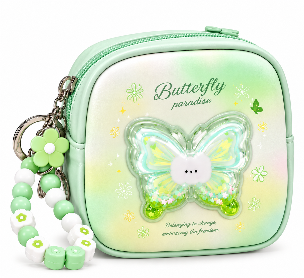 Butterfly Paradise Mini Coin Purse with Beaded Keychain