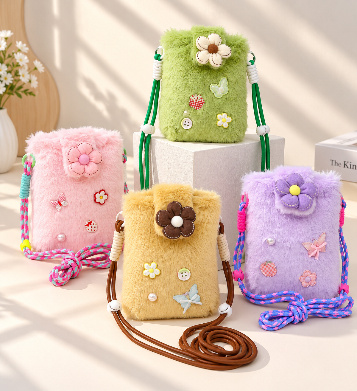 Cute Fluffy Flower Crossbody Phone Bag