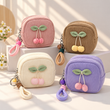Cute Cherry Corduroy Mini Coin Purse Keychain