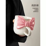 Cute Bow Knot Coffee Mug Aesthetic Ceramic Tea Cup with 3D Ribbon Handle