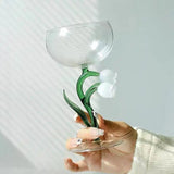 Elegant Flower Stem Glass Aesthetic Floral Goblet Cup