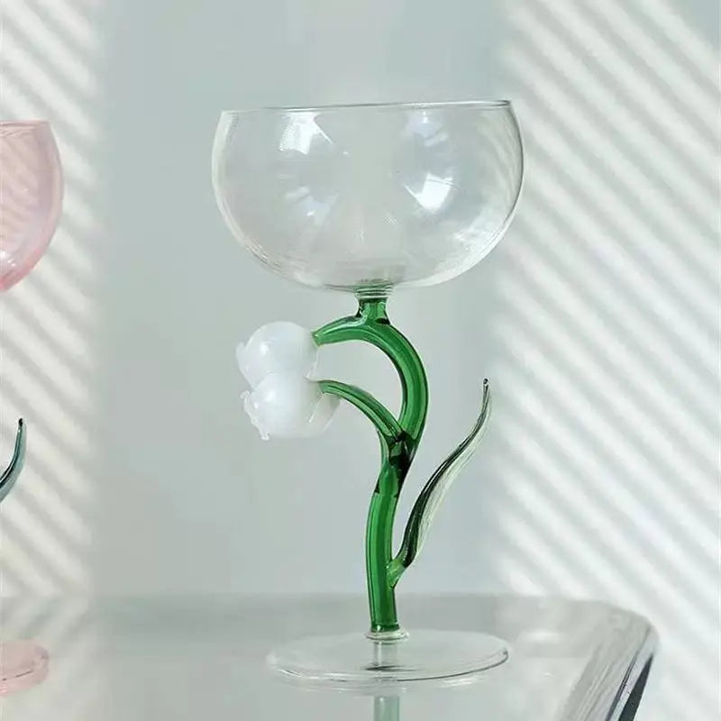 Elegant Flower Stem Glass Aesthetic Floral Goblet Cup