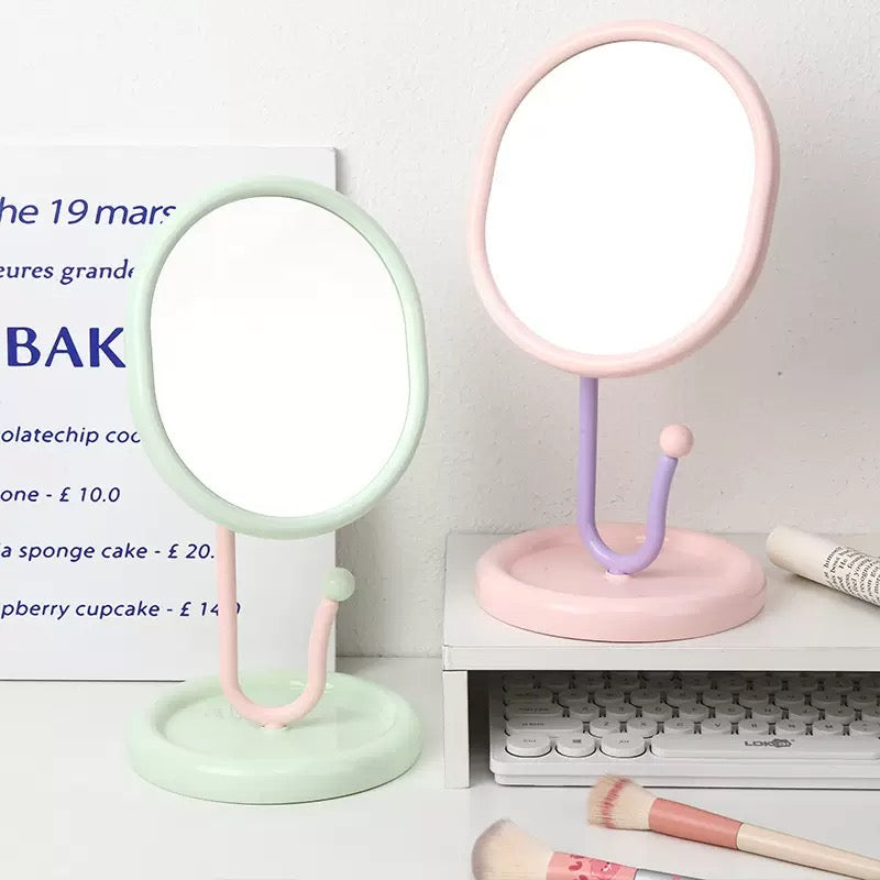Pastel Oval Table Mirror with Jewelry Hook Stand