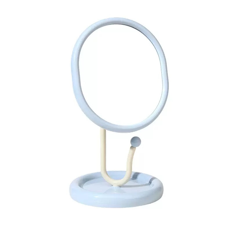 Pastel Oval Table Mirror with Jewelry Hook Stand