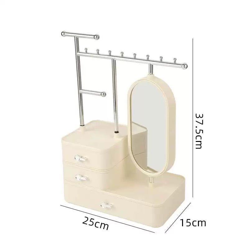 Multifunctional Jewelry Organizer with Mirror & Storage Drawers
