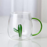Creative 3D Flower Glass Mug Cute Transparent Coffee & Tea Cup with Colored Handle