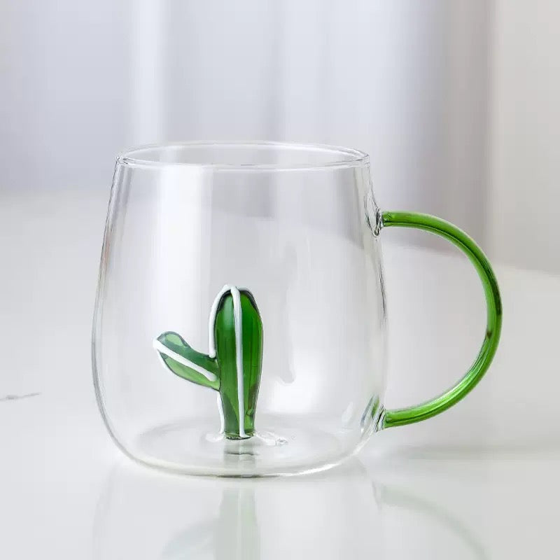 Creative 3D Flower Glass Mug Cute Transparent Coffee & Tea Cup with Colored Handle