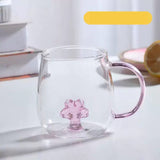 Creative 3D Flower Glass Mug Cute Transparent Coffee & Tea Cup with Colored Handle