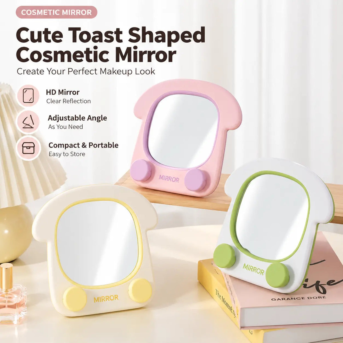 Cute Toast Shaped Adjustable Cosmetic Table Mirror
