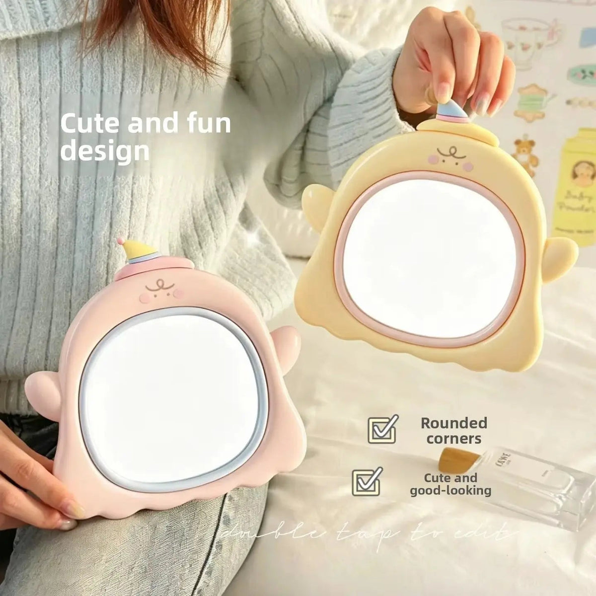 Cute Elf Cartoon Table Mirror Pastel Vanity Mirror