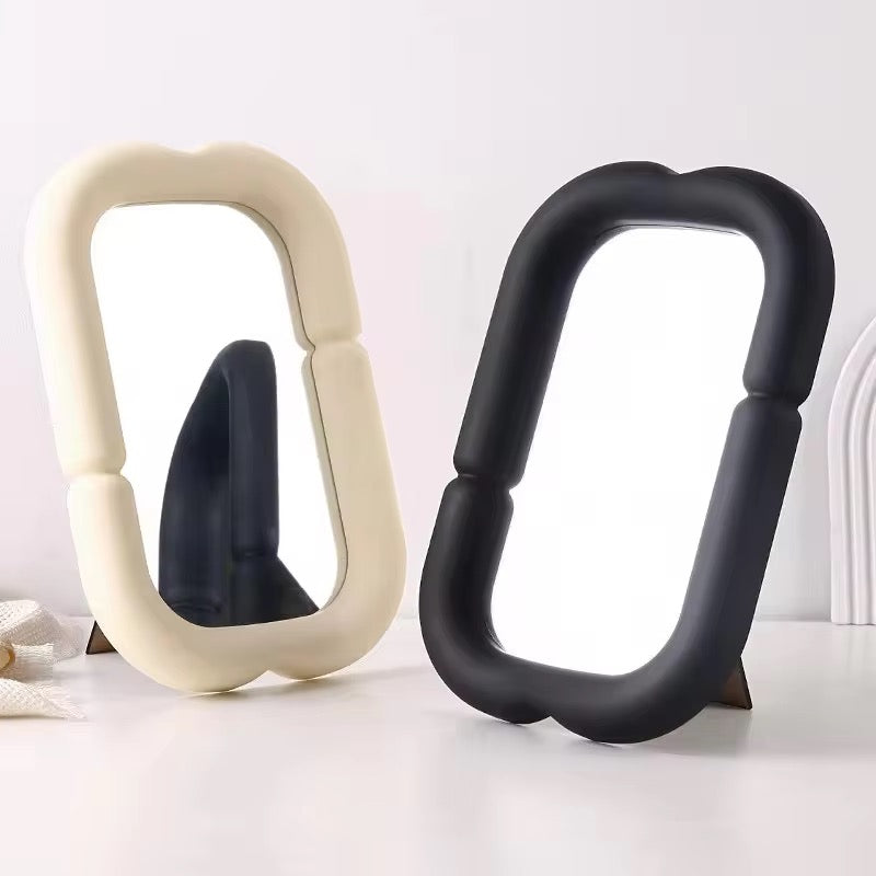 Modern Wavy Rectangle Table Mirror with Foldable Stand