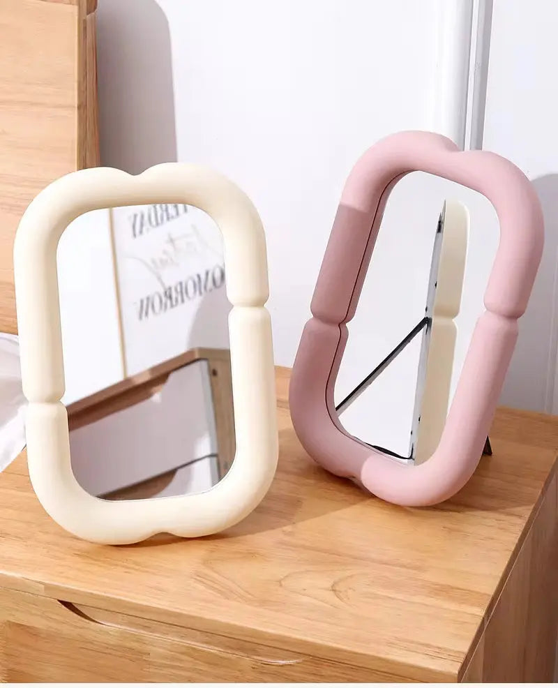Modern Wavy Rectangle Table Mirror with Foldable Stand
