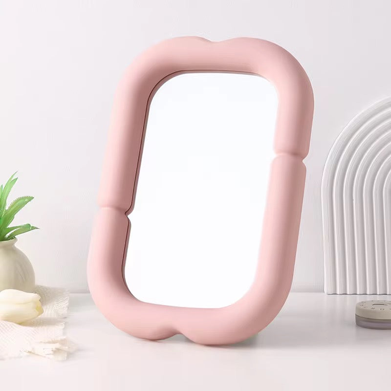 Modern Wavy Rectangle Table Mirror with Foldable Stand