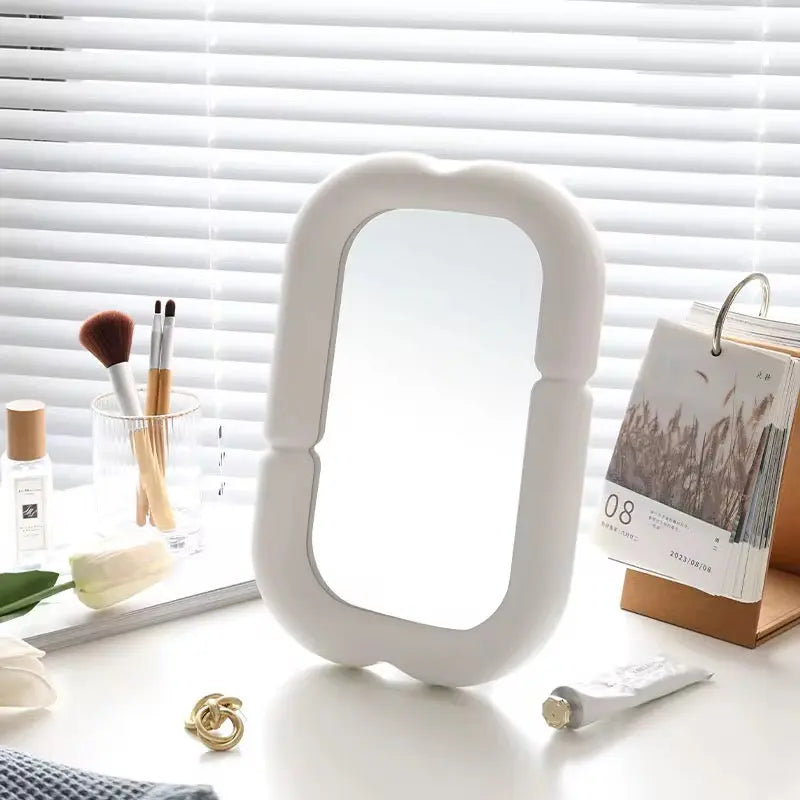 Modern Wavy Rectangle Table Mirror with Foldable Stand