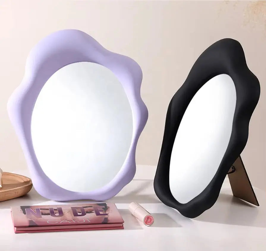 Aesthetic Irregular Wavy Table Mirror with Foldable Stand