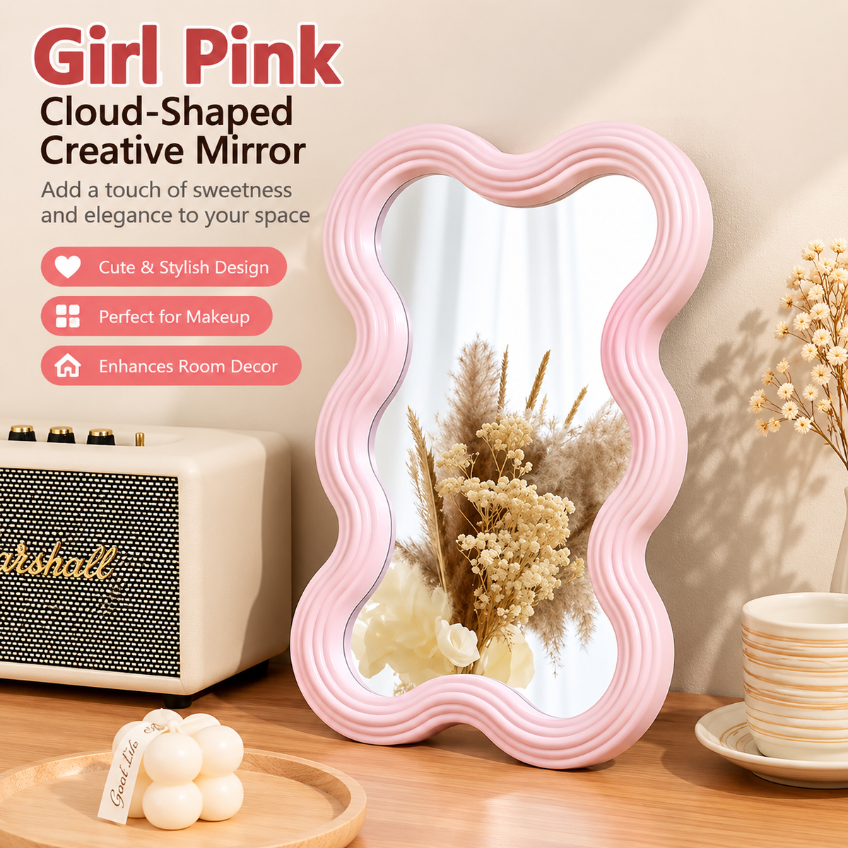 Aesthetic Wave Creative Table Mirror Wavy Makeup & Vanity Mirror