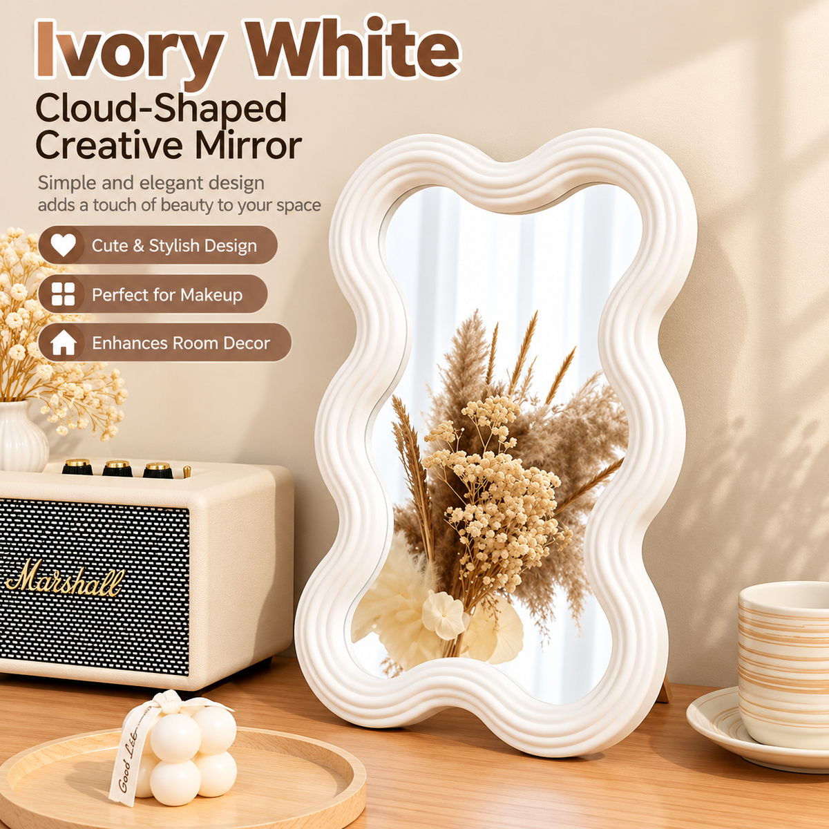 Aesthetic Wave Creative Table Mirror Wavy Makeup & Vanity Mirror