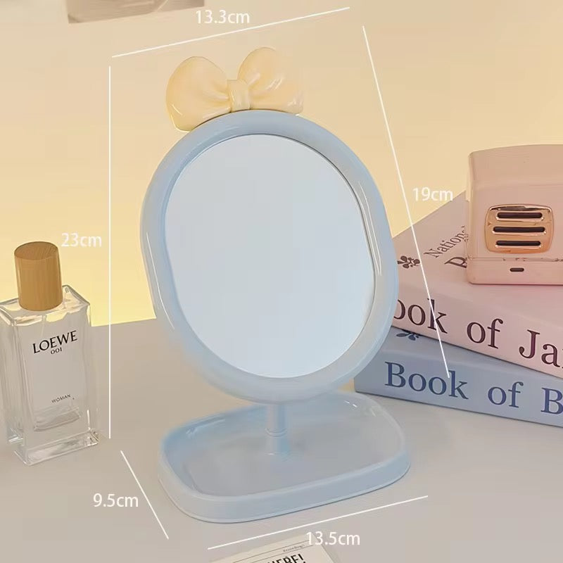 Cute Bow Vanity Table Mirror with Storage Tray