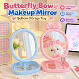 Cute Bow Vanity Table Mirror with Storage Tray
