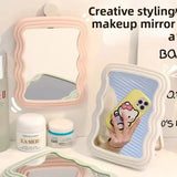 Wavy Frame Table Makeup Mirror with Stand Pastel Vanity Mirror