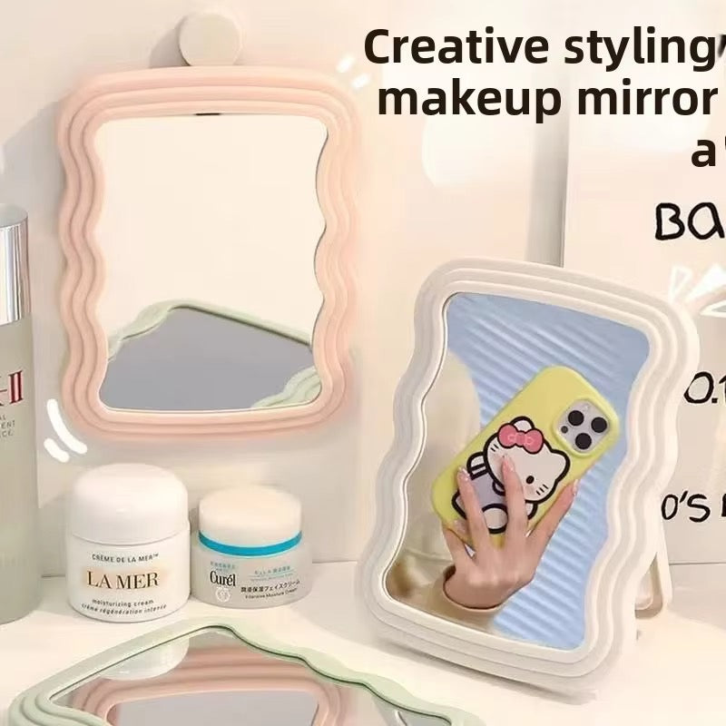 Wavy Frame Table Makeup Mirror with Stand Pastel Vanity Mirror