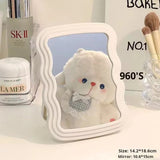 Wavy Frame Table Makeup Mirror with Stand Pastel Vanity Mirror