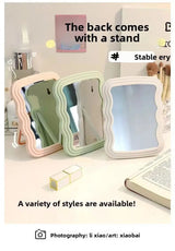 Wavy Frame Table Makeup Mirror with Stand Pastel Vanity Mirror