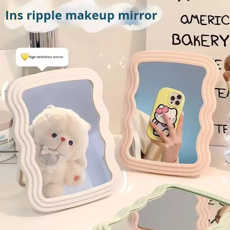 Wavy Frame Table Makeup Mirror with Stand Pastel Vanity Mirror