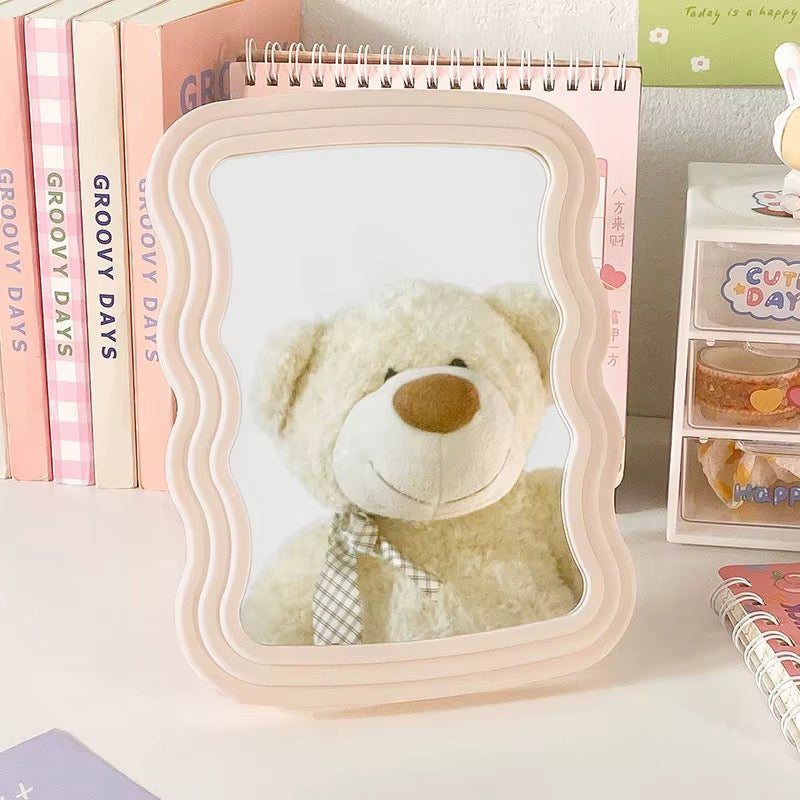 Wavy Frame Table Makeup Mirror with Stand Pastel Vanity Mirror