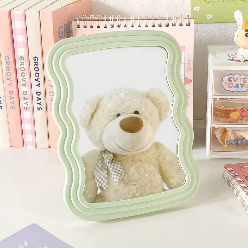 Wavy Frame Table Makeup Mirror with Stand Pastel Vanity Mirror