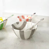 Colorful Striped Ceramic Bowl with Spoon Cute Dessert & Snack Bowl Set