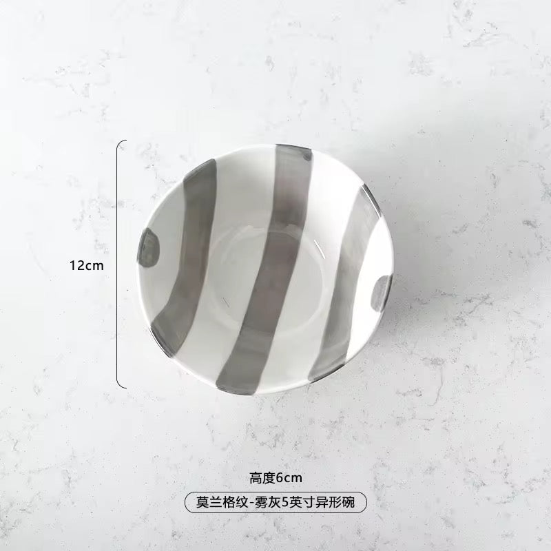 Colorful Striped Ceramic Bowl with Spoon Cute Dessert & Snack Bowl Set