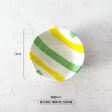 Colorful Striped Ceramic Bowl with Spoon Cute Dessert & Snack Bowl Set