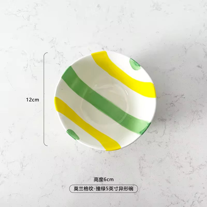 Colorful Striped Ceramic Bowl with Spoon Cute Dessert & Snack Bowl Set