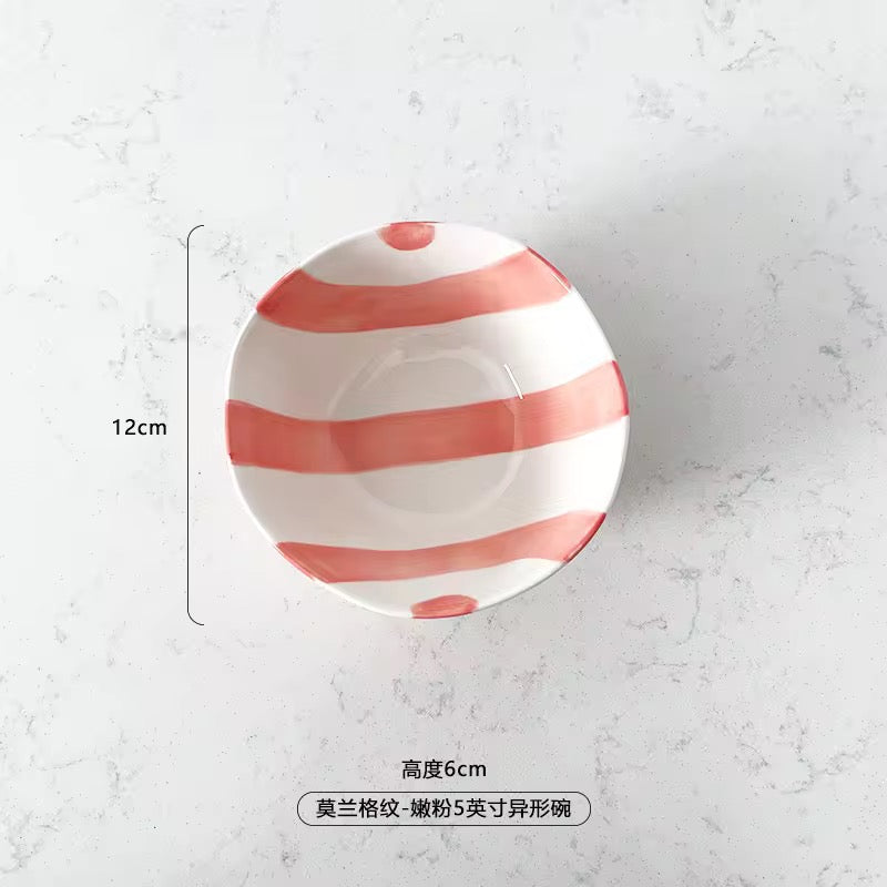 Colorful Striped Ceramic Bowl with Spoon Cute Dessert & Snack Bowl Set