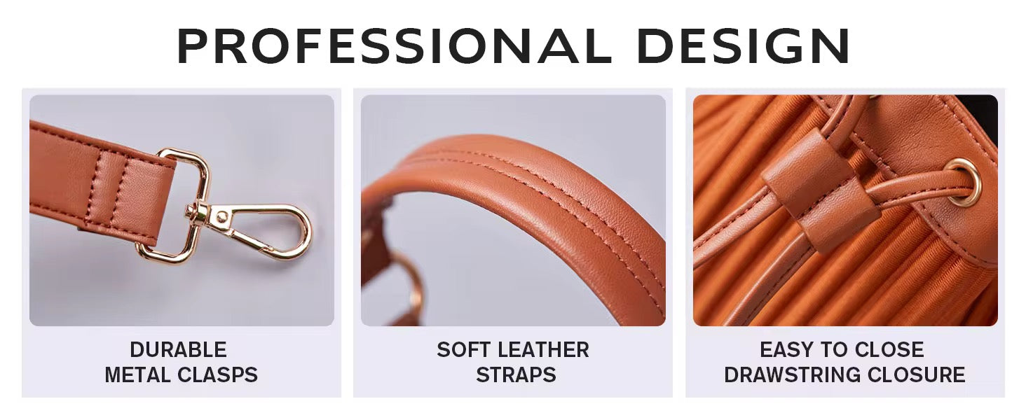Pleated Bucket Bag Elegant & Lightweight Crossbody Handbag