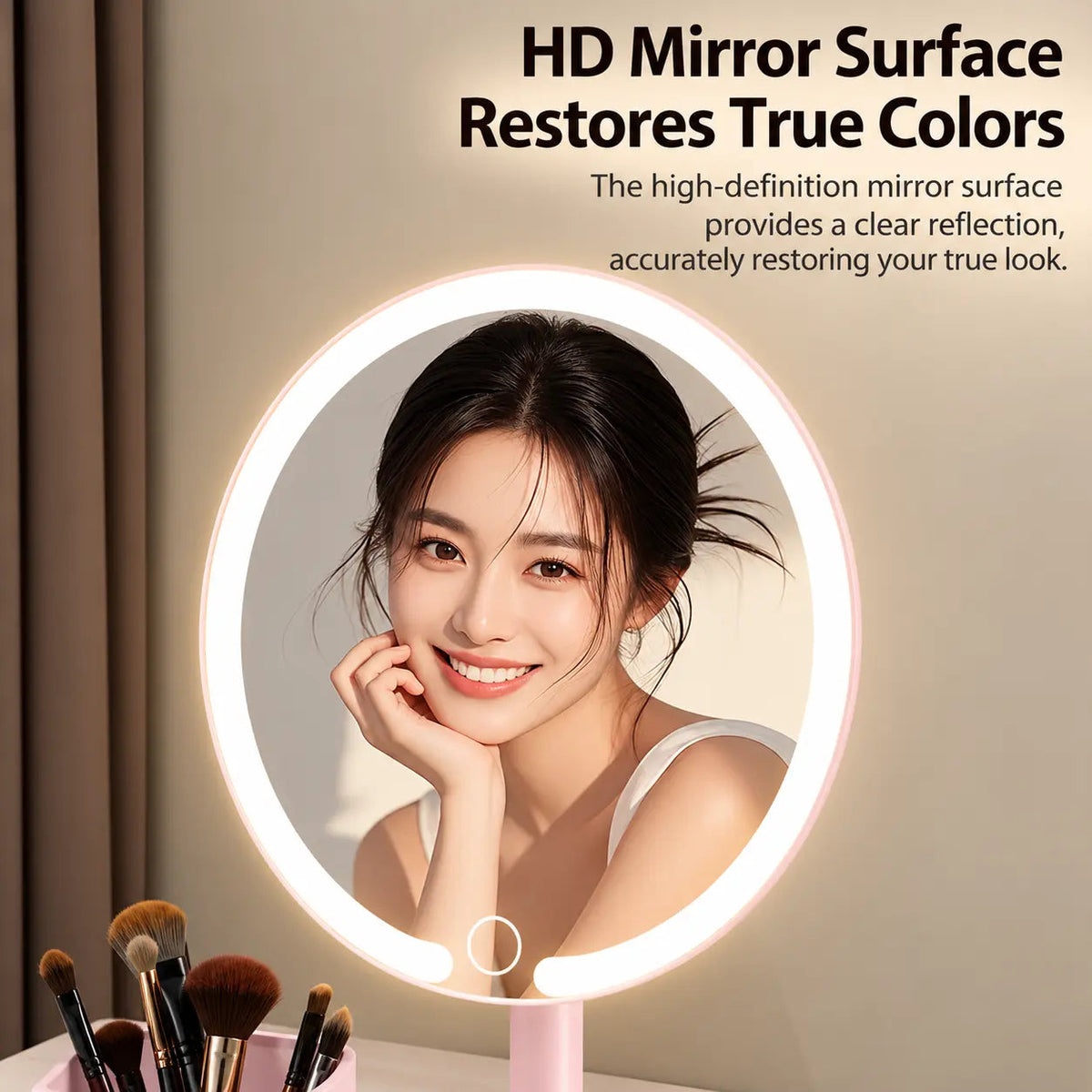 Smart LED Makeup Mirror with Storage Organizer 3 Color Lights