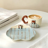 Cute Raccoon Ceramic Coffee Cup with Matching Saucer