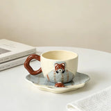 Cute Raccoon Ceramic Coffee Cup with Matching Saucer