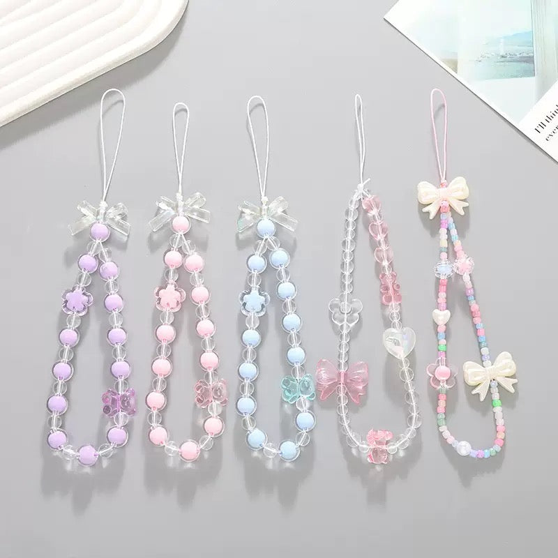 Cute Beaded Phone Charm Strap Kawaii Wrist Lanyard for Phone & Keychain
