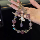 Elegant Butterfly Beaded Phone Charm Crystal Wrist Strap Keychain