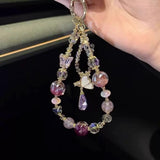 Elegant Butterfly Beaded Phone Charm Crystal Wrist Strap Keychain
