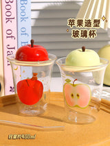 Cute Apple Glass Tumbler with 3D Apple Lid & Straw