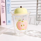 Cute Apple Glass Tumbler with 3D Apple Lid & Straw