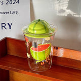 Cute Watermelon Glass Tumbler with 3D Lid & Straw