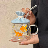 Goldfish Glass Mug with Candy Bag Lid & Straw