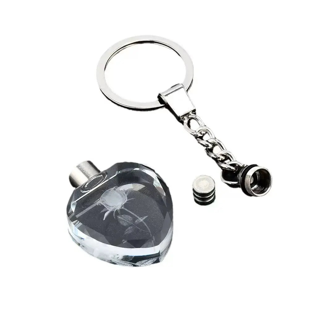 LED Crystal Heart Keychain Light Up Rose Key Ring