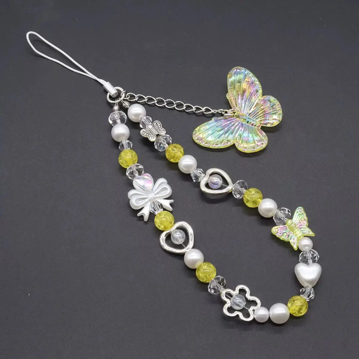 Butterfly Beaded Phone Charm Strap Aesthetic Crystal Phone Wrist Strap